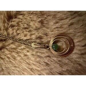 Vintage Signed Krementz Gold Overlay Jade Concentric Circle Pendant Necklace